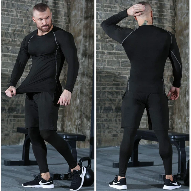 NC 5Pcs Mens Fitness Compression Pants Shirt Coat Long Sleeve Sportswear Set