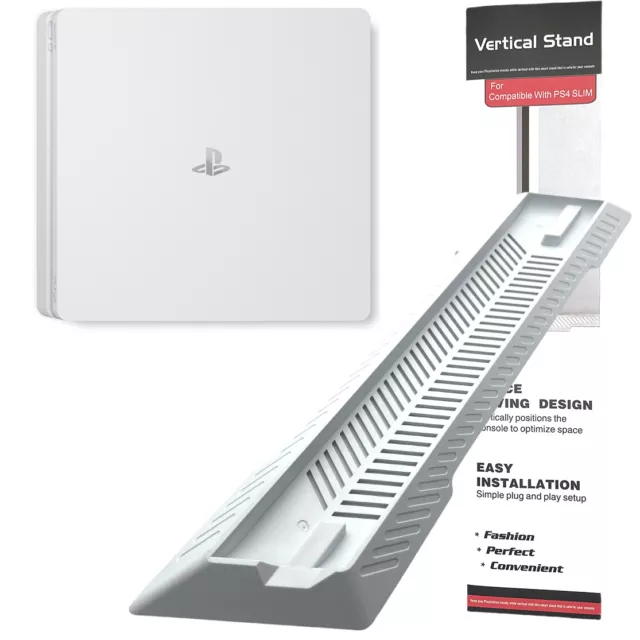 White Vented Vertical Stand Dock Holder for Sony Playstation 4 PS4 Slim Console