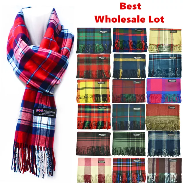 Winter Unisex 100% Cashmere Striped Wool Scarf Scotland Made Plaid Scarves Lot