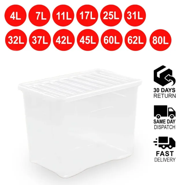 Clear Plastic Storage Boxes With Lids Home Office Kitchen Stackable UK Made Box