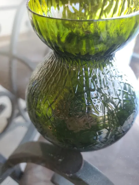 Green Hammered Loetz Kralik Glass Bohemia Martele Vase Antique 4" Wide 4.5 Tall