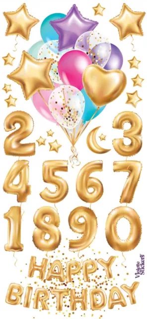 Gold Balloon Numbers Birthday Stickers Scrapbook Party Craft Planner Supply