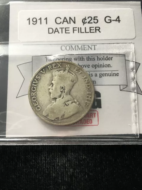 1911  Coin Mart Graded Canadian, ¢25 Cent, **G-4 Date Filler**