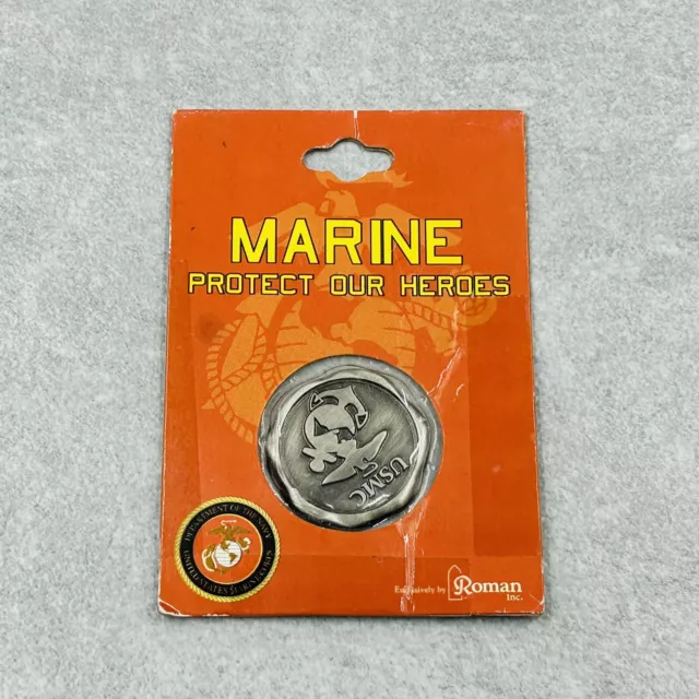Marine USMC Logo Pewter Prayer Coin 3/4” Diameter PROTECT OUR HEROES New Sealed!