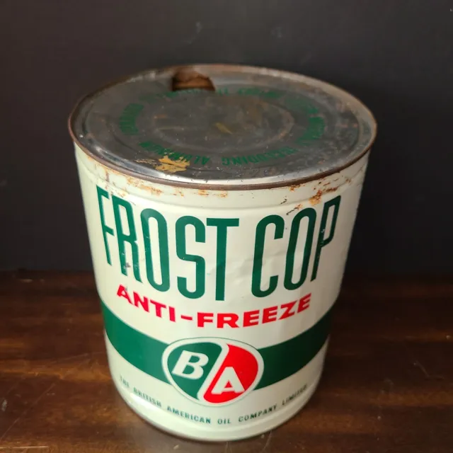 BA BRITISH AMERICAN OIL COMPANY 1950'S Frost Cop anti-freeze Tin Can Vintage