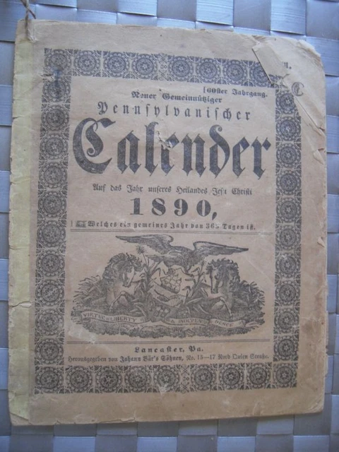 1890 JOHN BAER'S Sons Agricultural Almanac in GERMAN EUR 12,12 ...