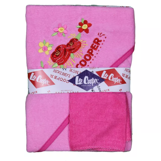 Ensemble De Bain Naissance 2 Pieces Lee Cooper Rose Cape De Bain Serviette +Gant