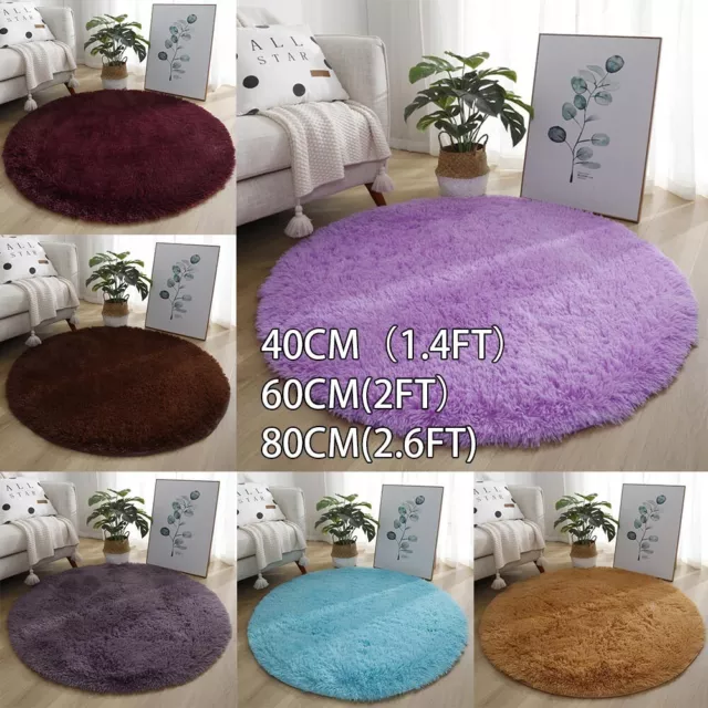 Tapis Moelleux Peluche Rond Poils Longs Shaggy Soie Laine Canapé Couverture 2