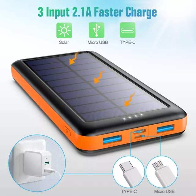 IPOSIBLE 26800 MAH Solar Portable High Capacity Power Bank With Dual  Outputs £33.99 - PicClick UK