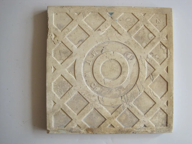 Antique 6" Blue Glazed Malkin Edge Art Nouveau Floral Tile - C1870-1900 2
