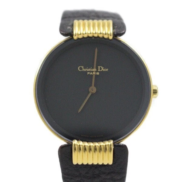 Christian Dior Black Moon 46.153 Quartz GP Leather Black Women's Watch Preowned