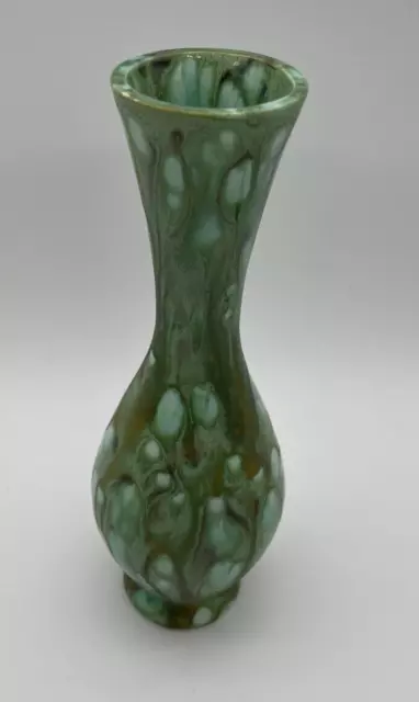 VTG 70s Monterey Jade STYLE Pottery  9" Vase Green Drip Glaze Signed - READ