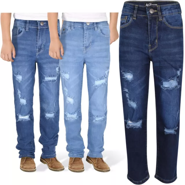Kids Boys Relaxed Straight Fit Boot Cut Ripped Jeans for Teens Cotton Jeans 5-13
