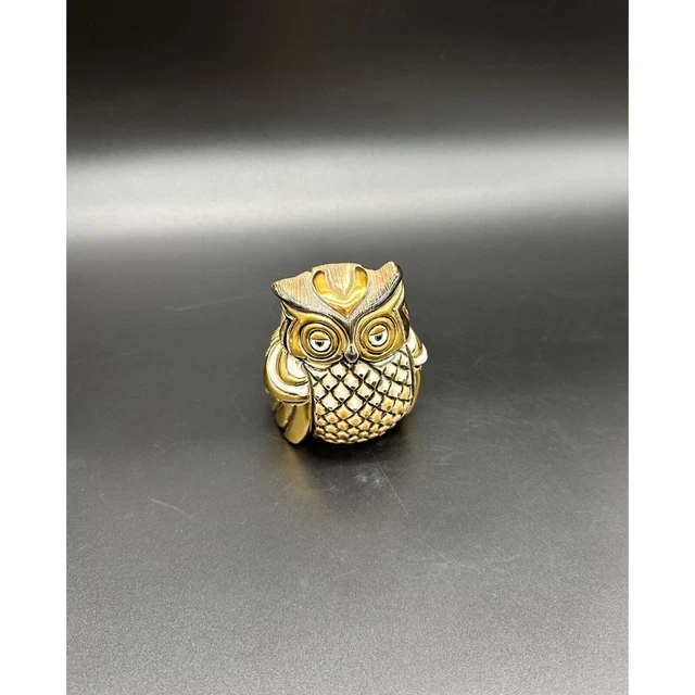 Vintage Artesania Rinconada Owl Gold Platinum Figurine Signed Uruguay Handmade