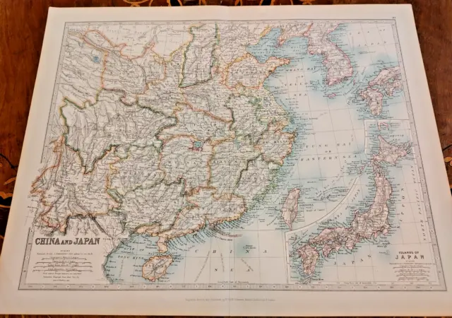 1900 Johnston Atlas Coloured Map China & Japan Islands Japan Korea Taiwan Taiwan