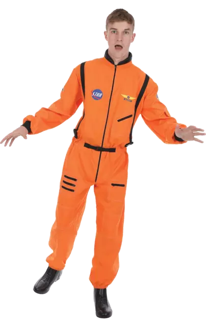 Mens Astronaut Costume Orange Spaceman Suit Nasa Uniform Armageddon Fancy Dress