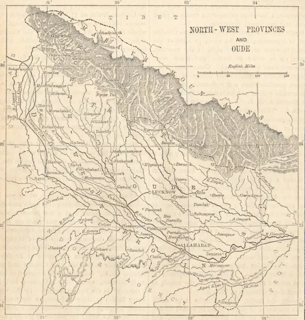 Antique Map North West Provinces And Oude India 1898