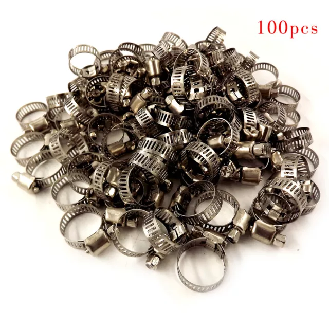 Adjustable 100 Pcs 3/4"-1"Stainless Steel Drive Hose Clamps Fuel Line Worm Clips