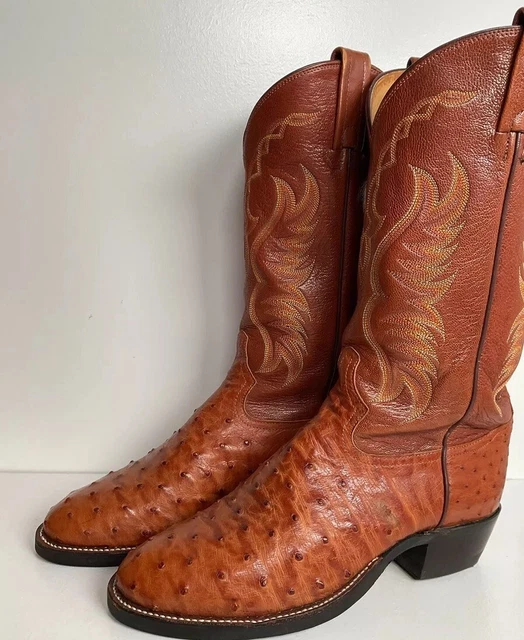 TONY LAMA EXOTIC Full Quill Ostrich Cowboy Boots 8 EE Vibram Sole White Label 199.99 PicClick