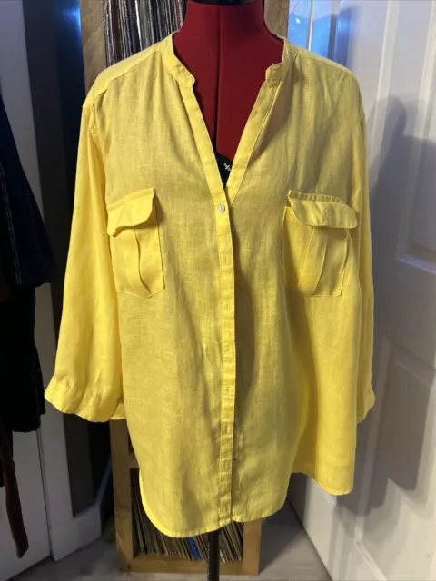 Open End Ladies EUR 50 100% Linen Bright Yellow Shirt Blouse Top Long Sleeve