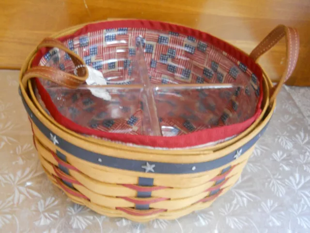 NWT Longaberger Proudly American Darning Basket + 2 Liners + Divided Protector