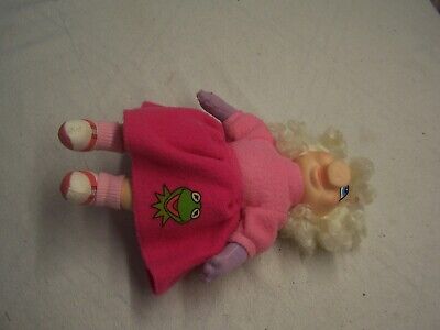 Vintage 1989 Jim Henson Muppets Miss Piggy Pink Dress w/ Kermit Plush Doll 40130