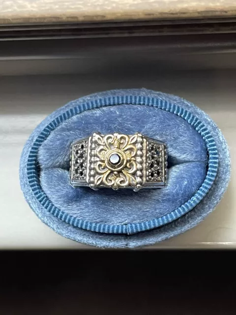 Konstantino Sterling Silver 18K Gold Black Diamond Panel Design Ring. Sz 6