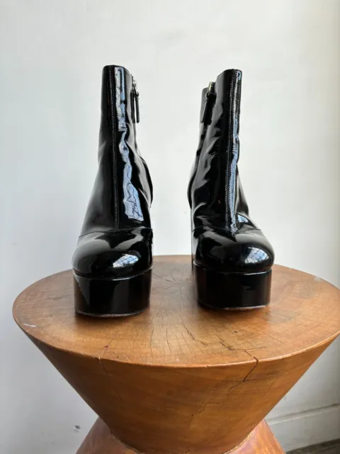 MARC JACOBS Amber Black Patent Leather Platform Cylinder Heel Ankle Boots 37 3