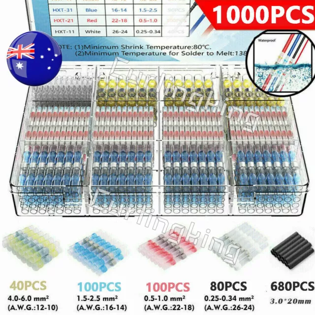 1000Pcs Waterproof Solder Seal Sleeve Heat Shrink Wire Connectors Terminals kit