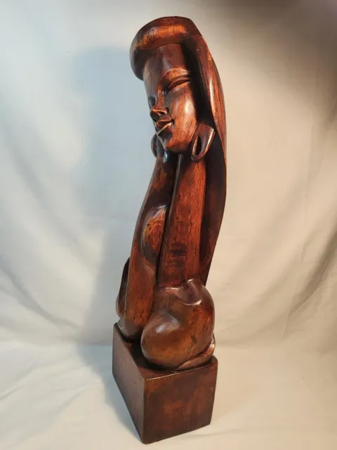 Vintage MCM Hand Carved Wood Large Nude Naked Woman Female Tribal Bust OOC