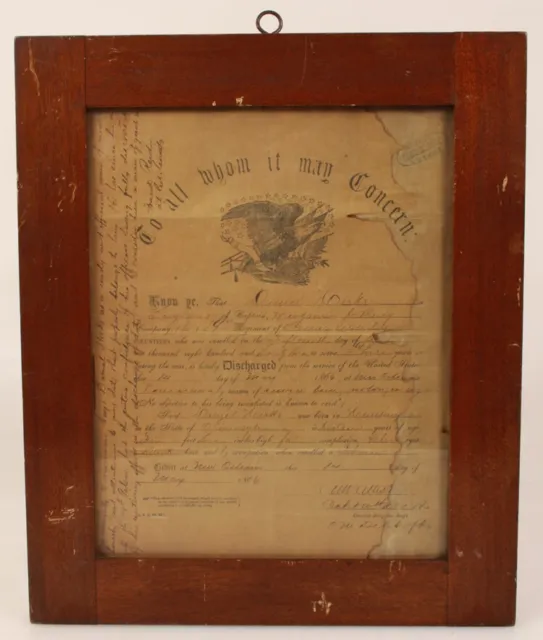 Sergeant Daniel Hick, Pa Cavalry, 1866 Voluntary Discharge In Frame