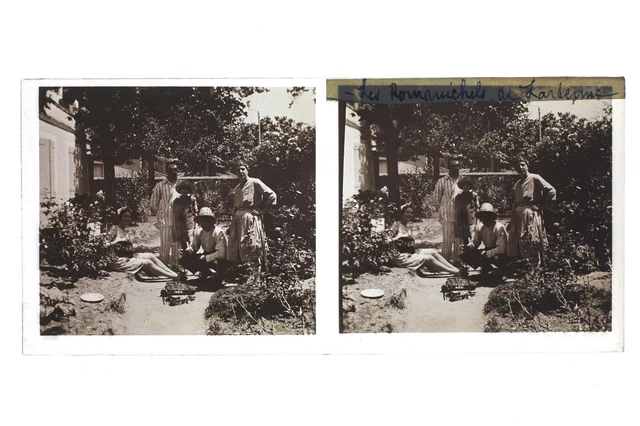 Famille Jardin France Photo Stereo T2L2n Plaque de verre Vintage