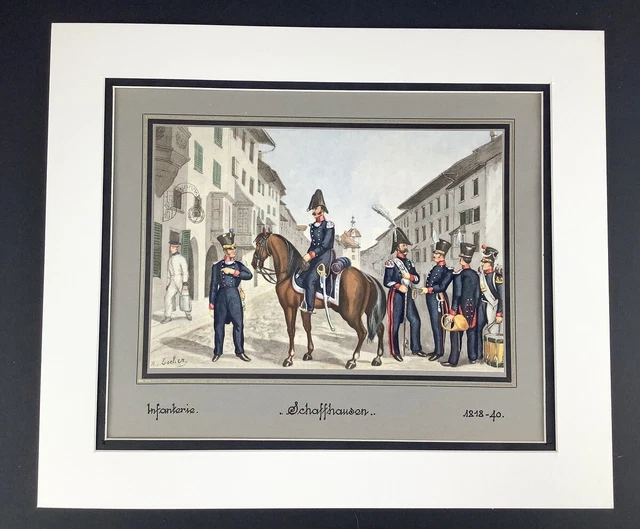 Antique Military Print Swiss Army Schaffhausen Infantry Battalion Soldiers 1818