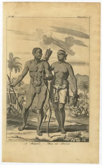 Antique Print of a Man and Woman from Malabar by Nieuhof (1744)