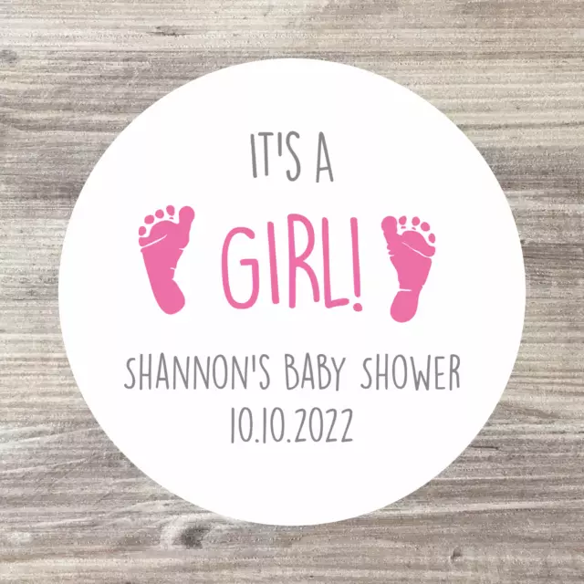 48 x Baby Shower Personalised Stickers, Baby Girl Shower Favours, It's a girl