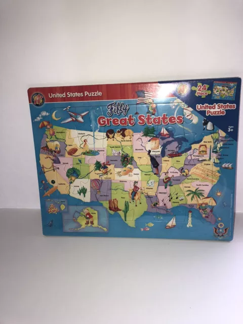 USA United States Fifty Great States 24 Piece Frame Tray Puzzle Board New