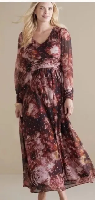 NEW Soft Surroundings Rina Silk Floral Maxi Dress Women’s Size 18 Retail $250