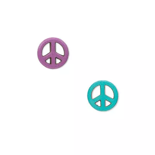 Bright Colored Magnesite Gemstone 15mm Flat Round Peace Sign Coin Focal Bead