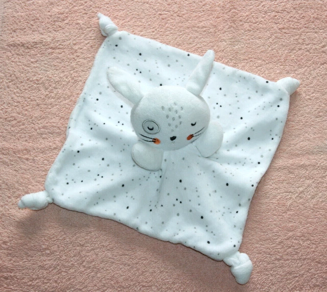 Siplec Doudou Lapin Plat Blanc Gris Pois Cocard Gris Etat Neuf