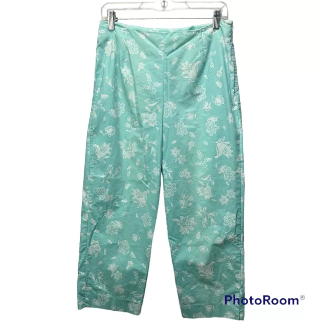 Pendleton Womens 10 Cropped Pants Aqua Sky Blue White Floral Print