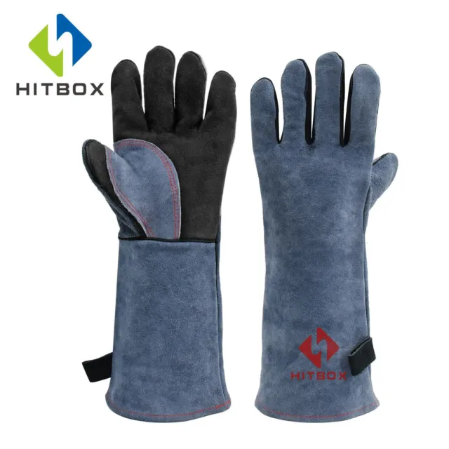 Welding Gloves Heat Fire Resistant Grill Leather Work Glove BBQ Oven Blacksmith
