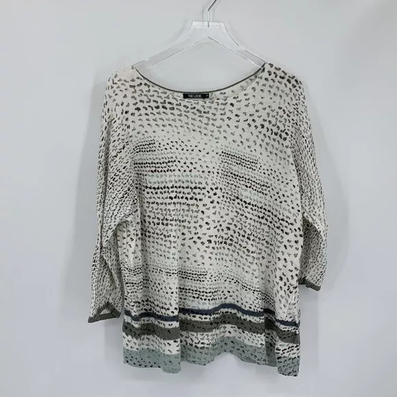 NIC+ZOE linen blend speckled animal print sweater diagonal asymmetric hem 2X