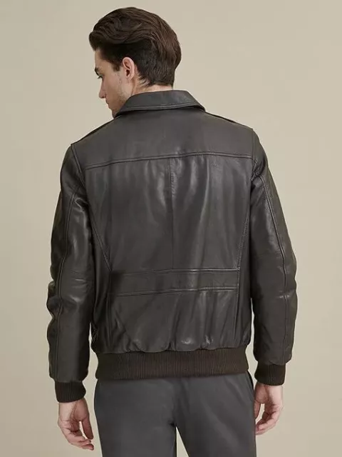 CHARMSHILP Bomber Chaqueta de Cuero Genuino Negro Hombre Estilo Motero Biker 3