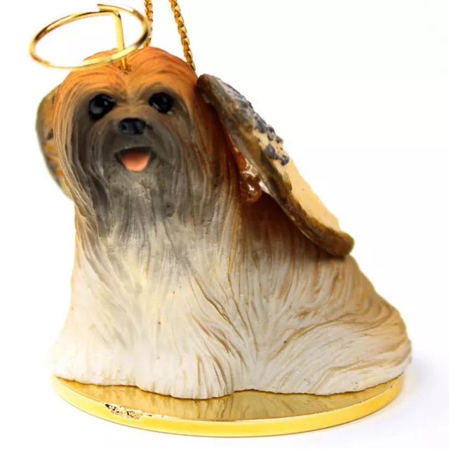 Lhasa Apso Ornament Angel Figurine Hand Painted Brown
