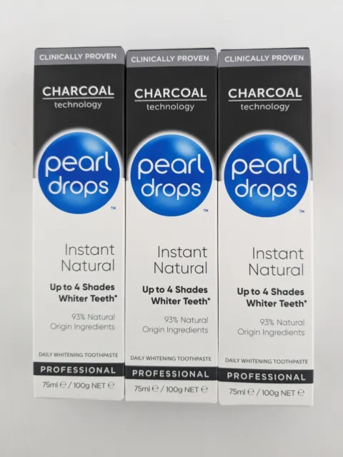 3 x Pearl Drops Instant Natural Daily Whitening Toothpaste 100g Charcoal NEW