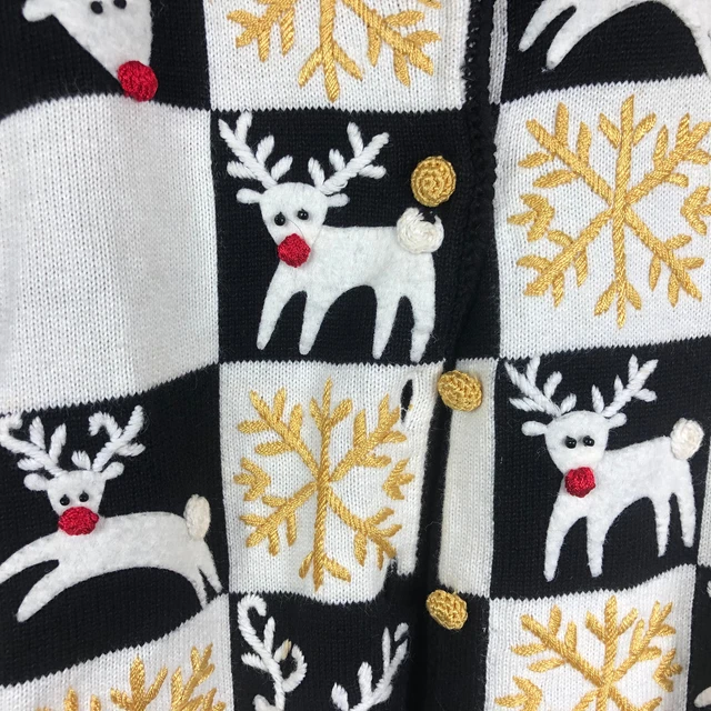 Michael Simon Sweater Sz Large Christmas  Rudolph Red Nose Reindeer Cardigan