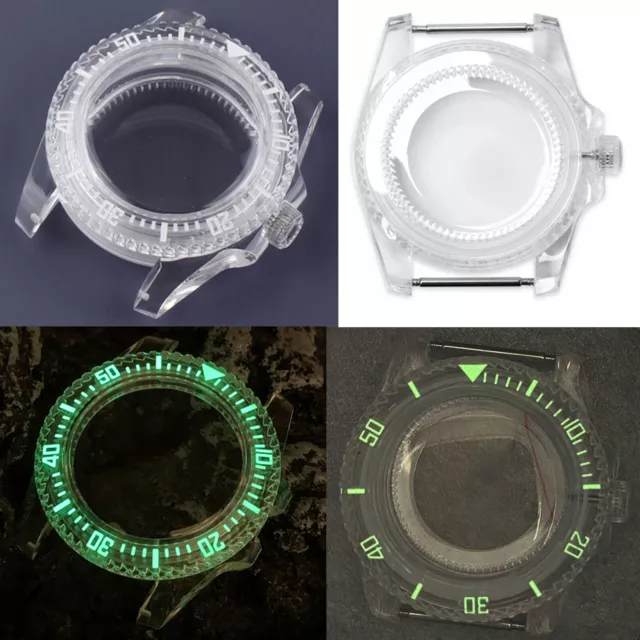40mm SUB Plastic Clear Case Luminous Watch Case for NH35/NH36 Watch Movement