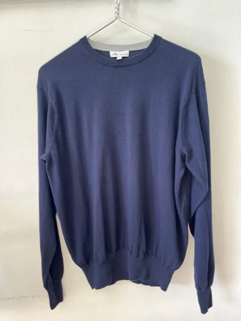 Peter Millar Wool Sweater Mens Large Navy Crew Neck Pullover Soft Merino Silk L