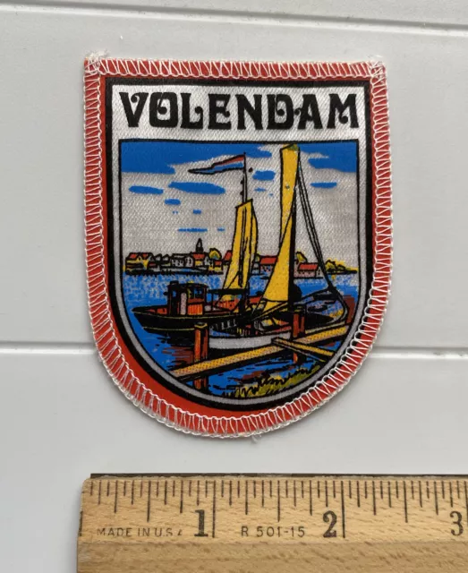 Volendam Holland Netherlands Lake Docked Fishing Boats Souvenir Patch Badge