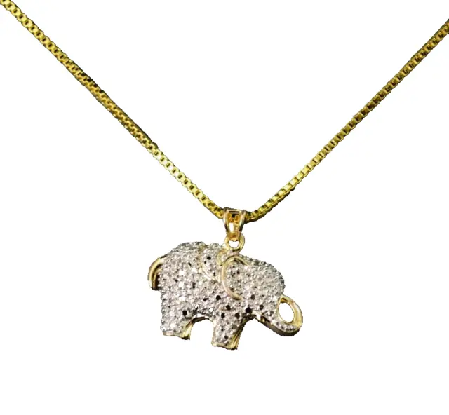 Sterling Silver Gold Vermeil Elephant Pendant Necklace 20" 18K GF